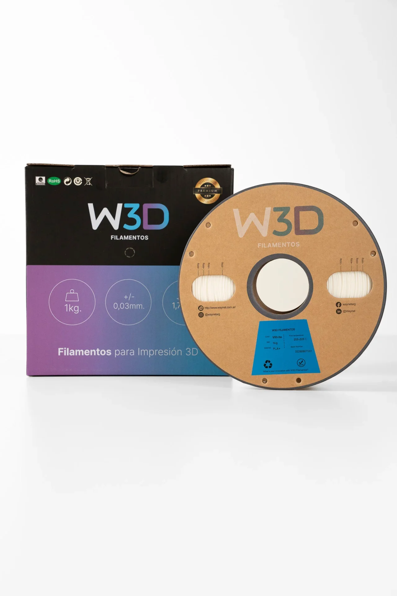 BLANCO (White) PLA W3D FILAMENTO 3D 1.75MM 1KG 0101002