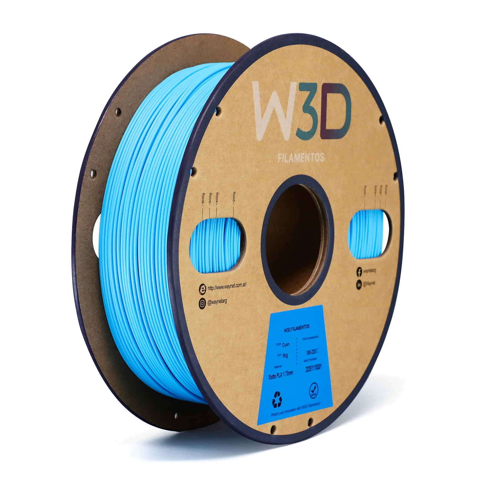 MATTE CIAN (Matte Cyan) PLA W3D FILAMENTO 3D 1.75MM 1KG 0104005