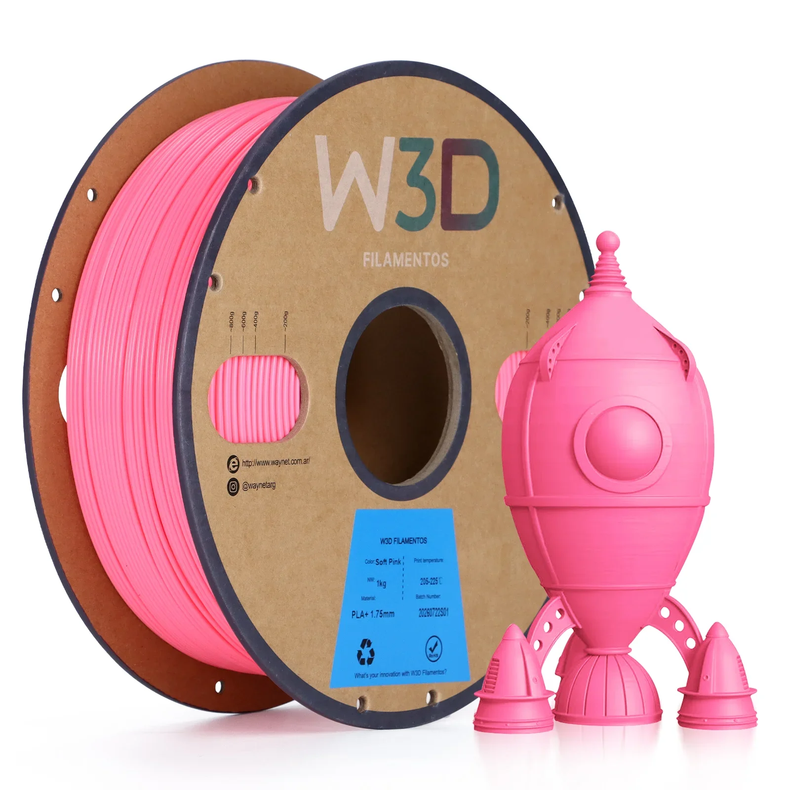 ROSA SUAVE (Soft Pink) PLA W3D FILAMENTO 3D 1.75MM 1KG 0101010