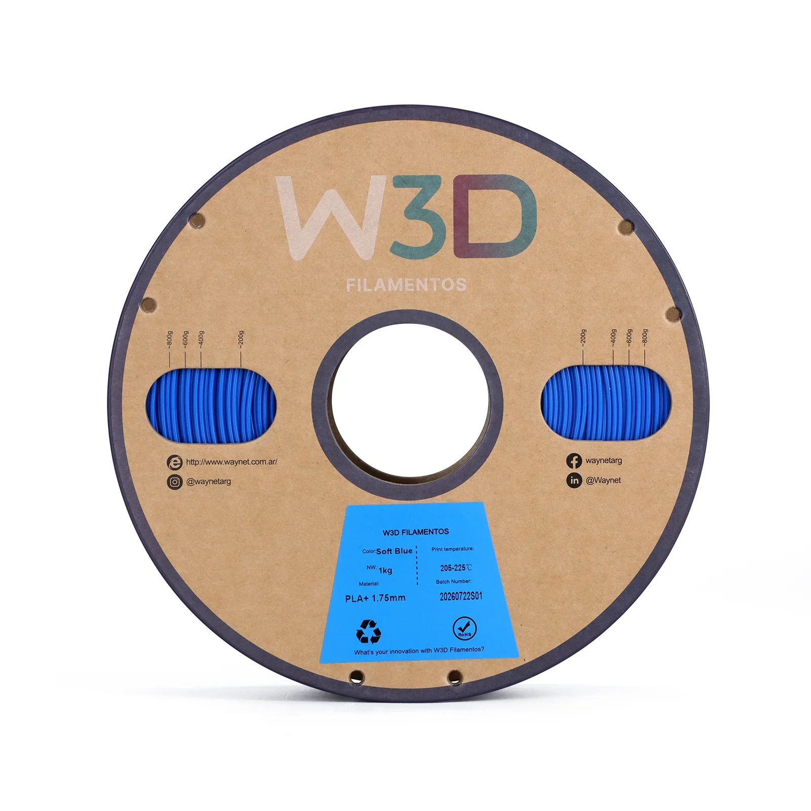 AZUL SUAVE (Soft Blue) PLA W3D FILAMENTO 3D 1.75MM 1KG 101005