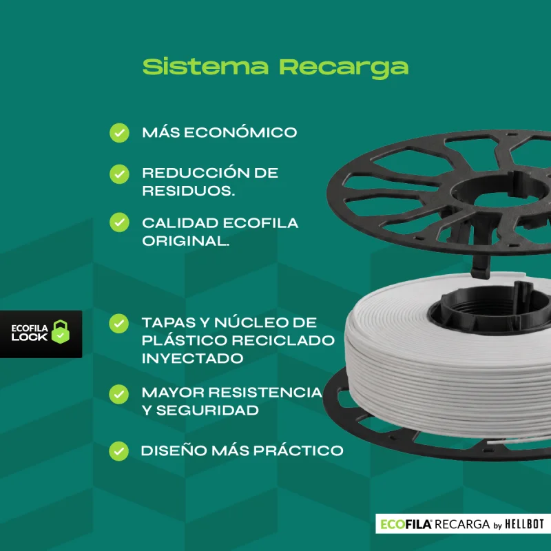 GRIS CON CARRETEL PLA HELLBOT Filamento 3D 1,75mm x 1KG ECOFILA 3595