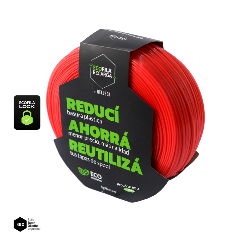 ROJO SIN CARRETEL Filamento Hellbot PLA HELLBOT Filamento 3D 1,75mm x 1KG ECOFILA 3604