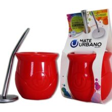 Mate ROJO Plastico Urbano Con Bombilla Saca Yerba